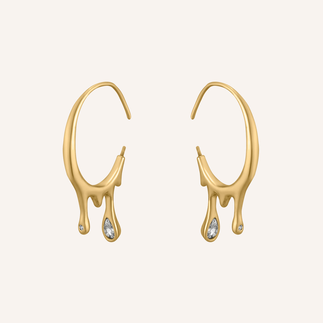 Bailey Melt Rhinestone Hoop Earrings  - Gold