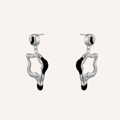 Bessie Open Lava Melt Drop Earrings- Silver