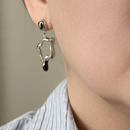 Bessie Open Lava Melt Drop Earrings- Silver