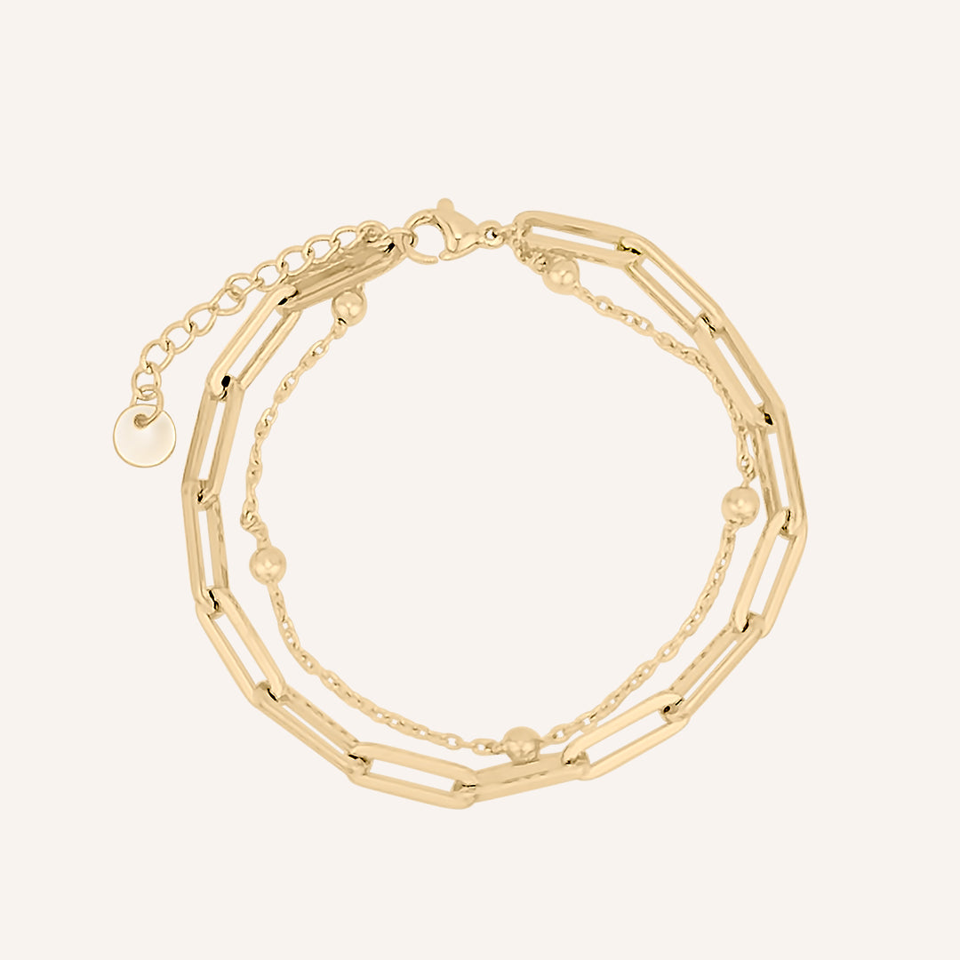 Colbie Chain Link and Ball Bead Layered Bracelet - Gold