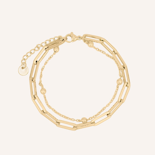 Colbie Chain Link and Ball Bead Layered Bracelet - Gold