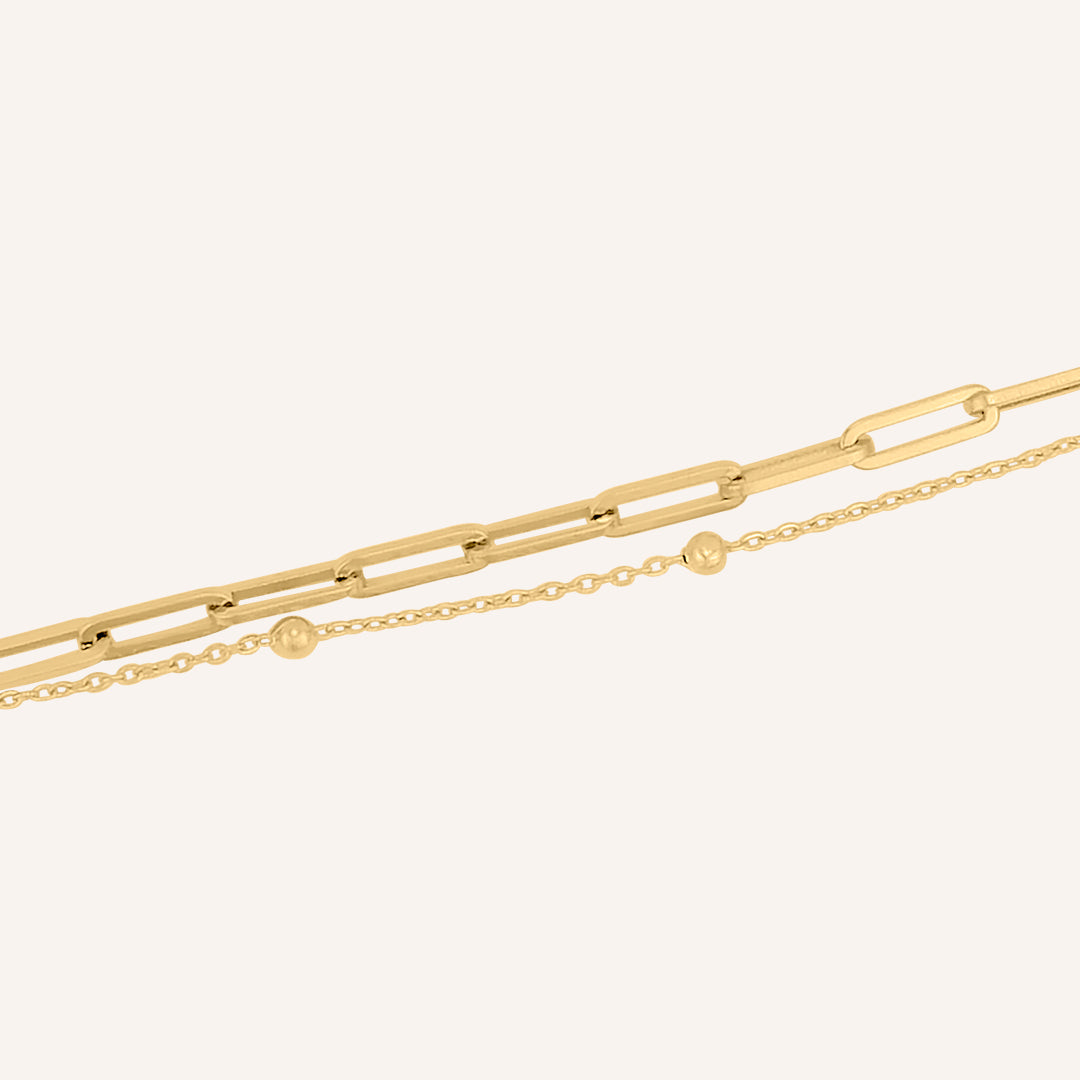 Colbie Chain Link and Ball Bead Layered Bracelet - Gold