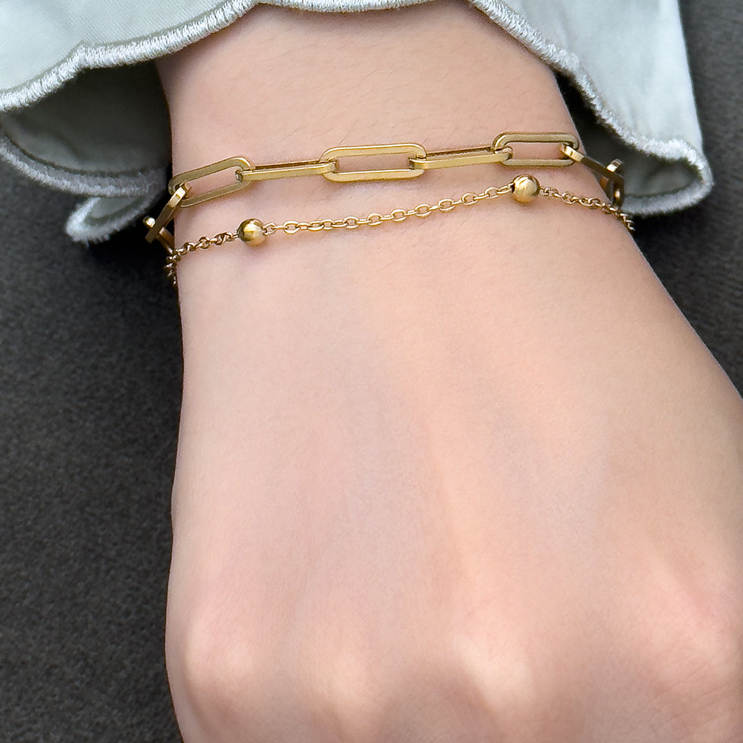 Colbie Chain Link and Ball Bead Layered Bracelet - Gold