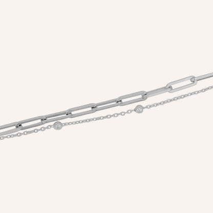 Colbie Chain Link and Ball Bead Layered Bracelet - Silver