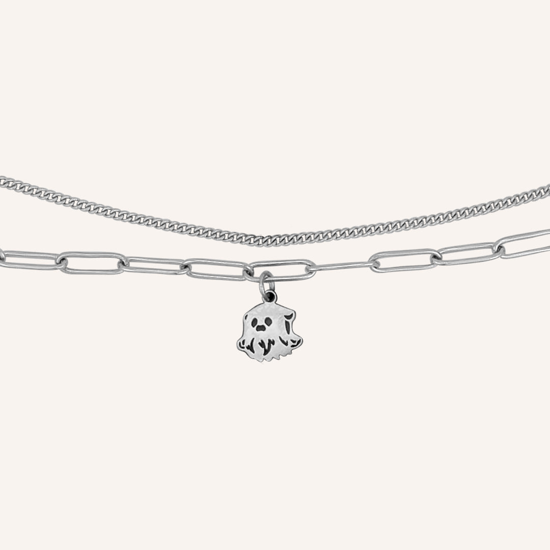 Crying Boo Boo Chain Layered Bracelet - Silver