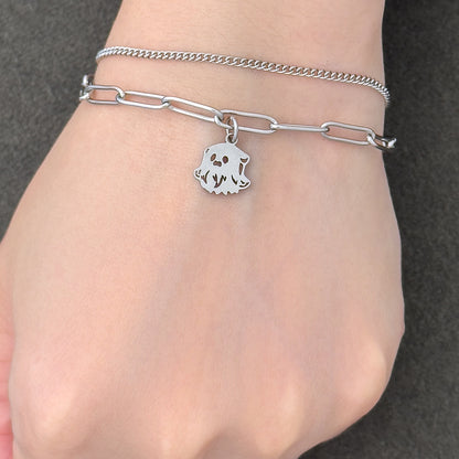 Crying Boo Boo Chain Layered Bracelet - Silver