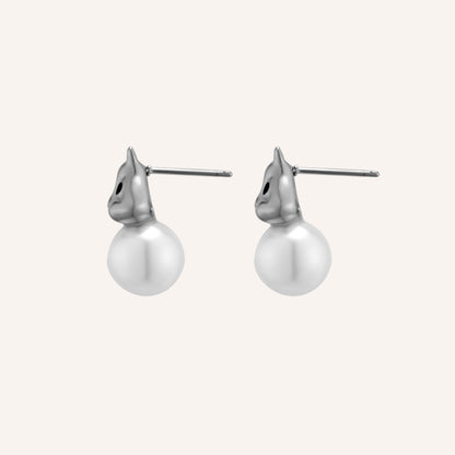 Harrison Rabbit Pearl Stud Earrings - Silver