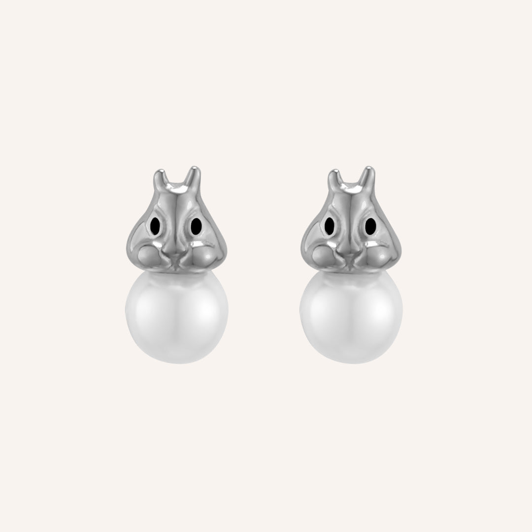 Harrison Rabbit Pearl Stud Earrings - Silver