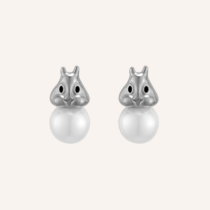 Harrison Rabbit Pearl Stud Earrings - Silver