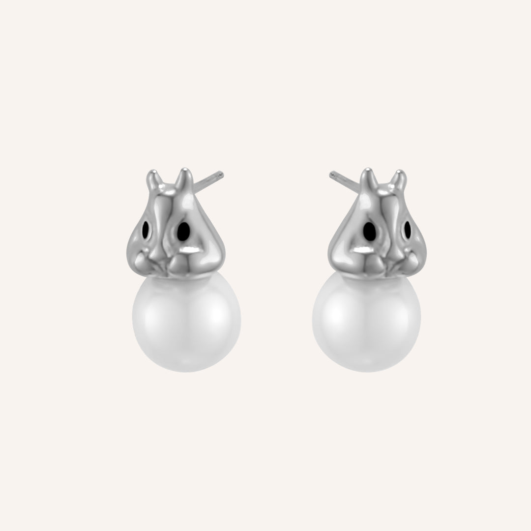 Harrison Rabbit Pearl Stud Earrings - Silver