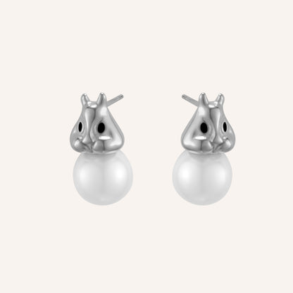 Harrison Rabbit Pearl Stud Earrings - Silver