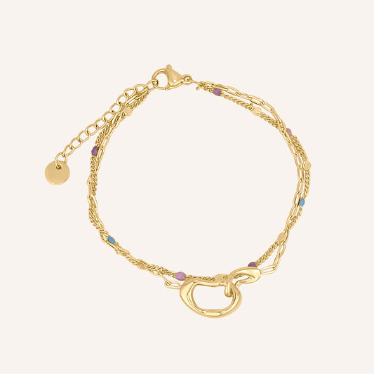 Indigo Geometric Link Col Layered Bracelet - Gold