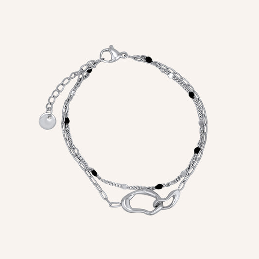 Indigo Geometric Link Col Layered Bracelet - Silver