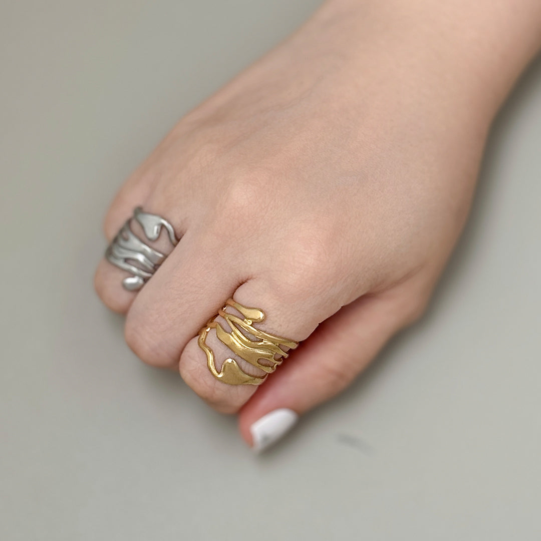 Jensen Wide Layered Lava Ring - Gold