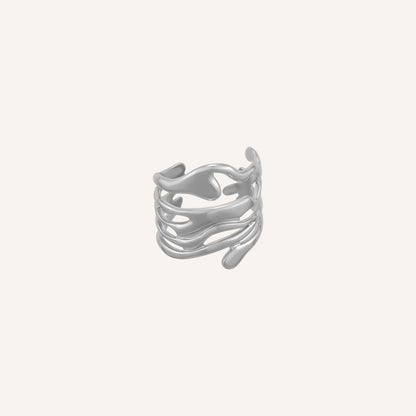 Jensen Wide Layered Lava Ring - Silver