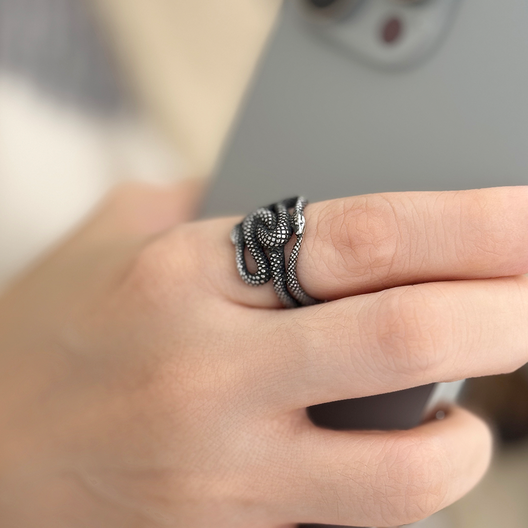 Jules Ouroboros Snake Ring - Smoke