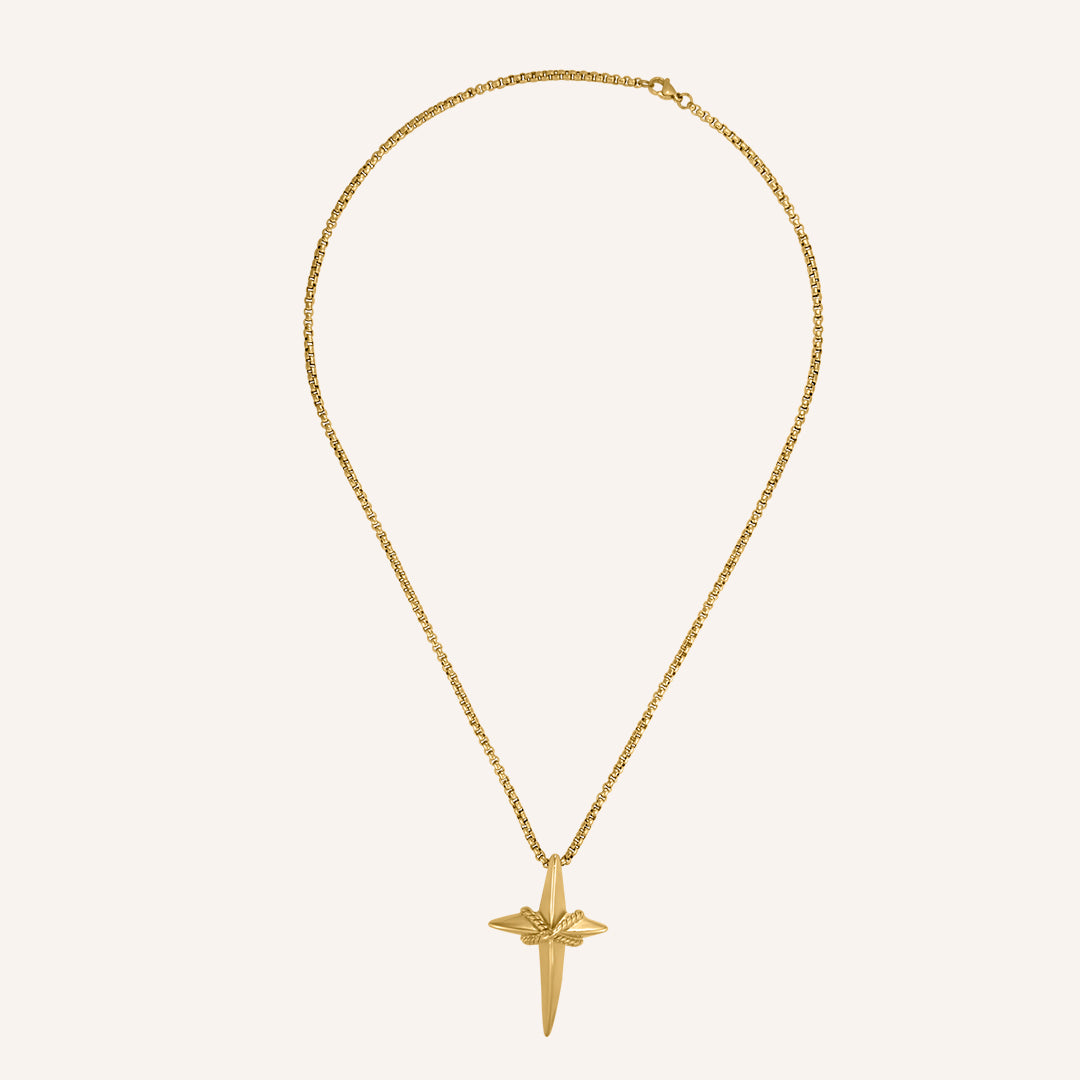 Junia cross rope Star Long Necklace - Gold