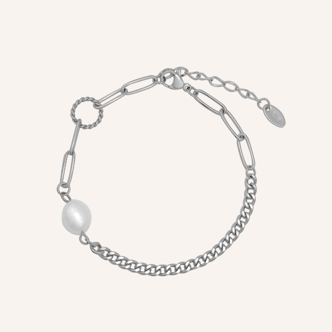 Neron Pearl Hybrid Chain Bracelet - Silver