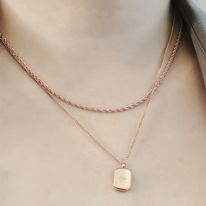 Saint Star Rectangle Layered Necklace - Rose Gold