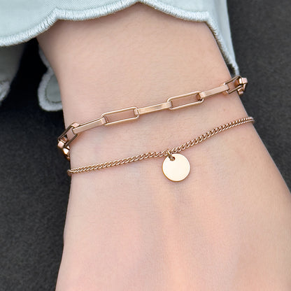 Silas Circle Chain Layered Bracelet - Rose Gold