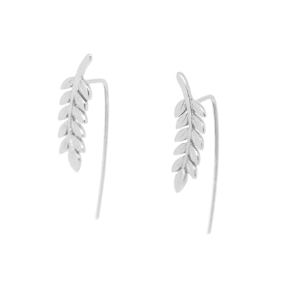 Common Ash Leaf Branch Ear Climber - Silver