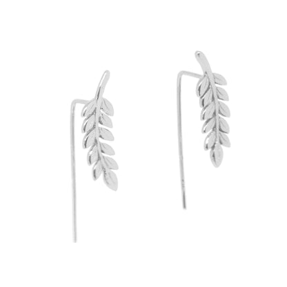 Common Ash Leaf Branch Ear Climber - Silver